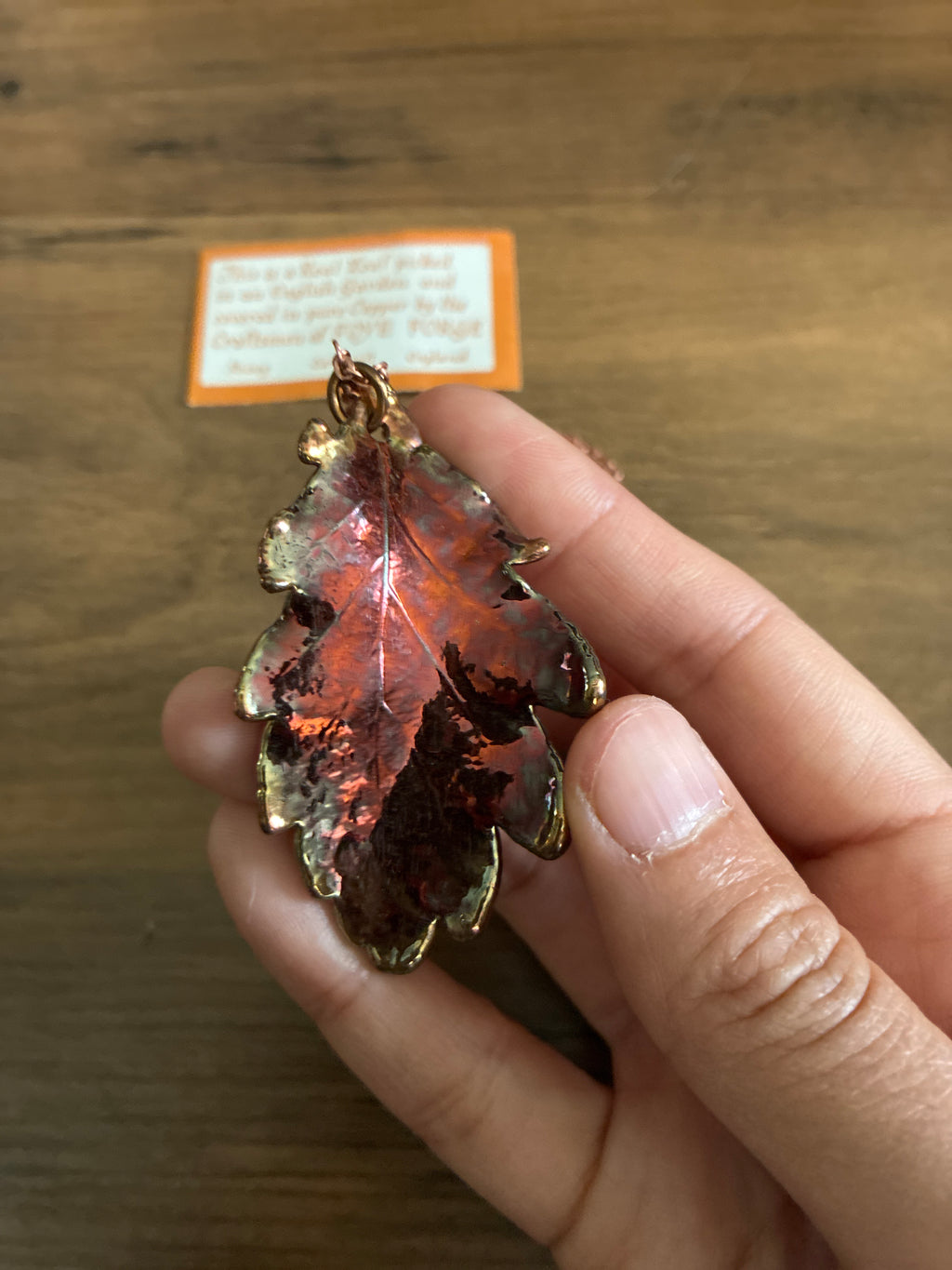 vintage English oak leaf necklace electroplated in pure copper