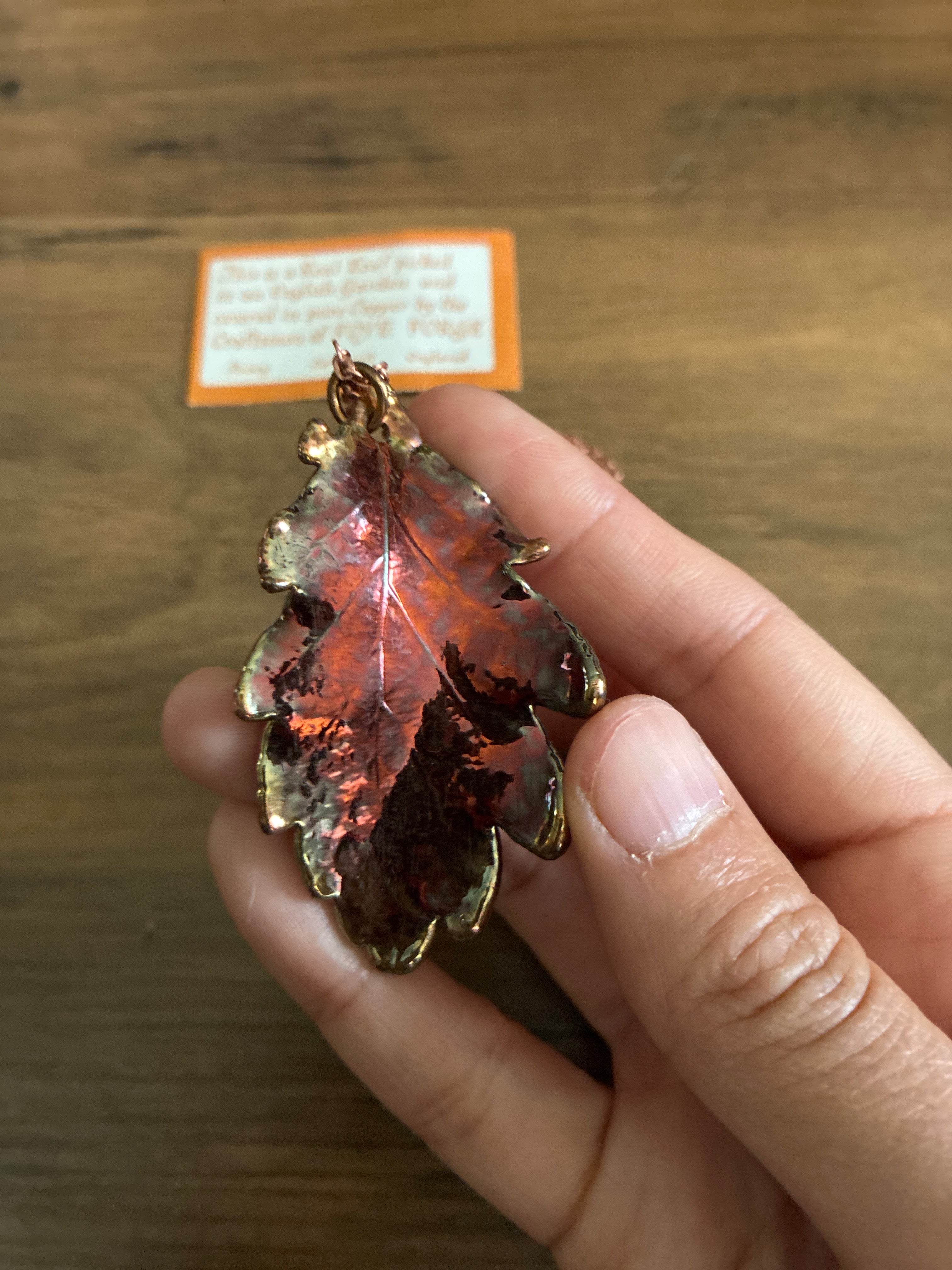 vintage English oak leaf necklace electroplated in pure copper