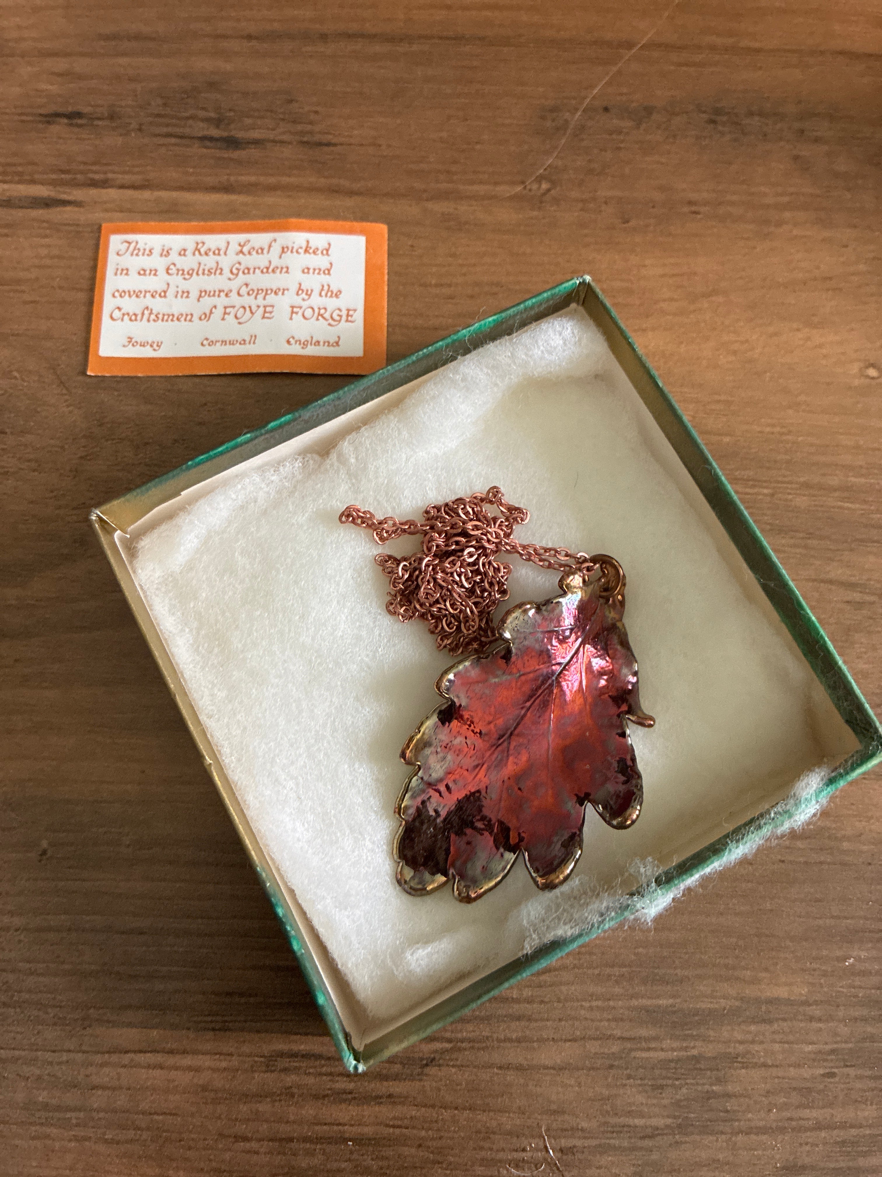 vintage English oak leaf necklace electroplated in pure copper