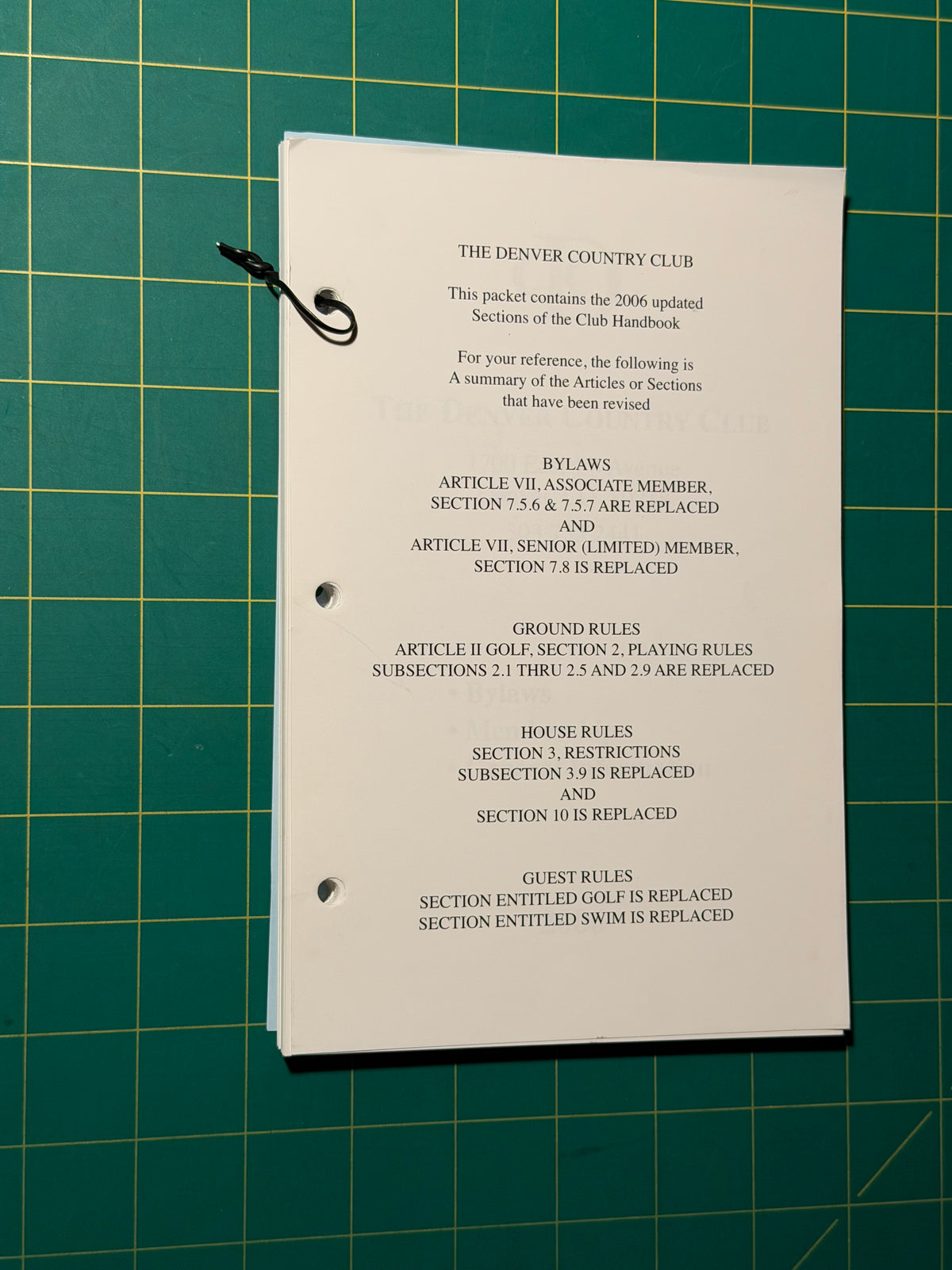 The Denver Country Club Handbook - Pamphlet, Used Good