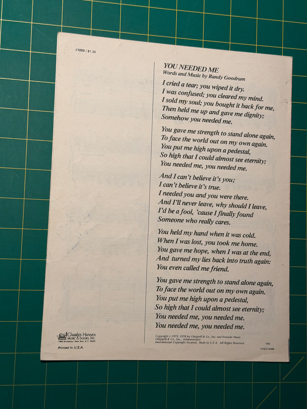 You Needed Me - Sheet Music, Used Good