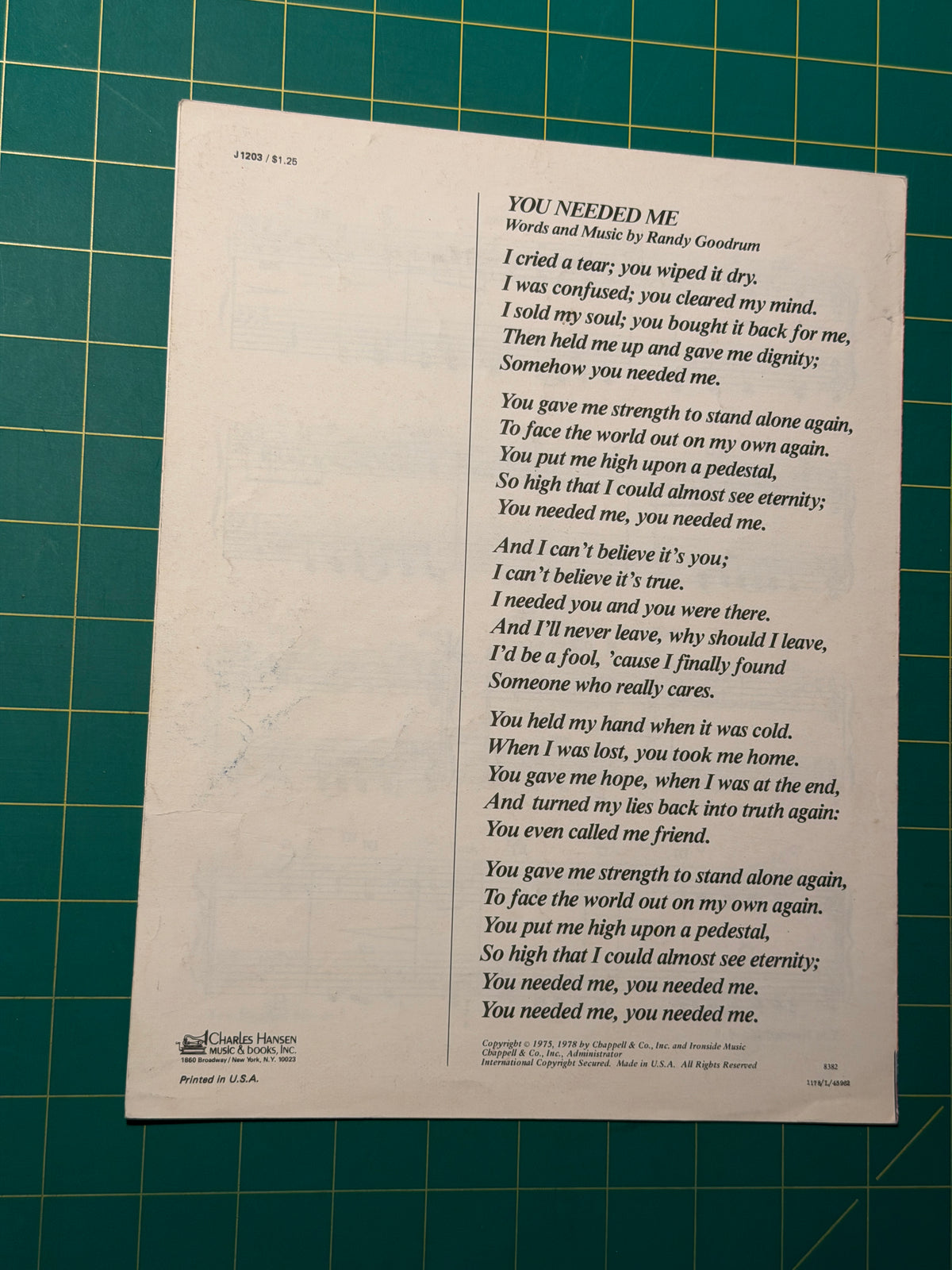 You Needed Me - Sheet Music, Used Good